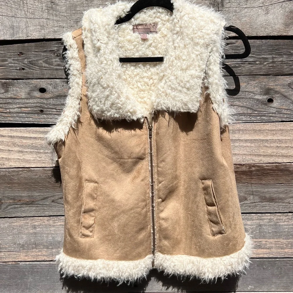 🌻Cristina B Western Boho Brown Faux Suede Sherpa Vest Size XL